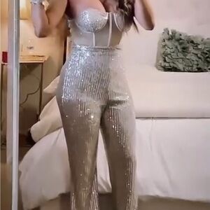 Luxxel Glittering Silver Jumpsuit